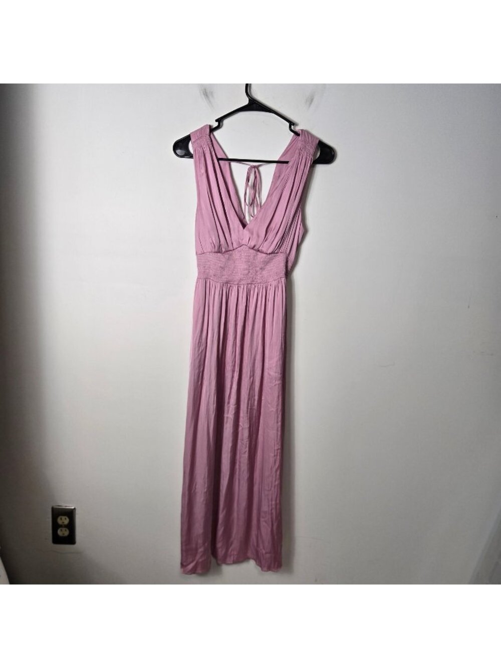Old Navy Size XS Satin Waist-Defined Tie-Back Midi Slip Dress Pink Coquette
